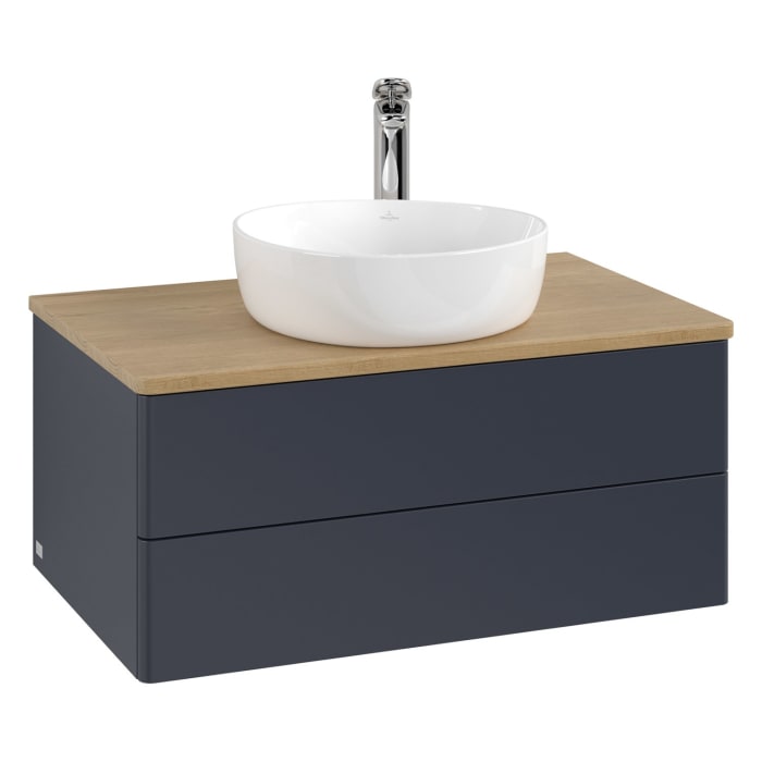 Villeroy & Boch Antao Waschbeckenunterschrank, 80 x 36 cm, 2 Auszüge mit LED-Licht, Front ohne Struktur, mit Hahnloch