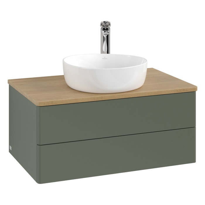 Villeroy & Boch Antao Waschbeckenunterschrank, 80 x 36 cm, 2 Auszüge mit LED-Licht, Front ohne Struktur, mit Hahnloch