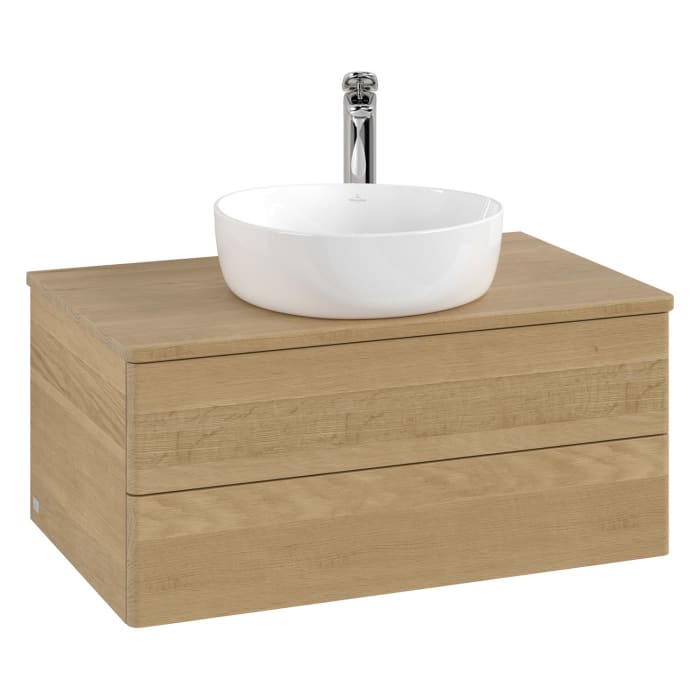 Villeroy & Boch Antao Waschbeckenunterschrank, 80 x 36 cm, 2 Auszüge mit LED-Licht, Front ohne Struktur, mit Hahnloch