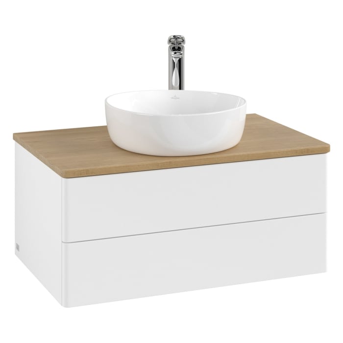 Villeroy & Boch Antao Waschbeckenunterschrank, 80 x 36 cm, 2 Auszüge mit LED-Licht, Front ohne Struktur, mit Hahnloch