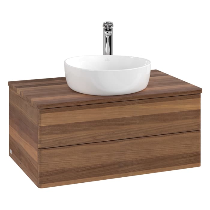 Villeroy & Boch Antao Waschbeckenunterschrank, 80 x 36 cm, 2 Auszüge mit LED-Licht, Front ohne Struktur, mit Hahnloch