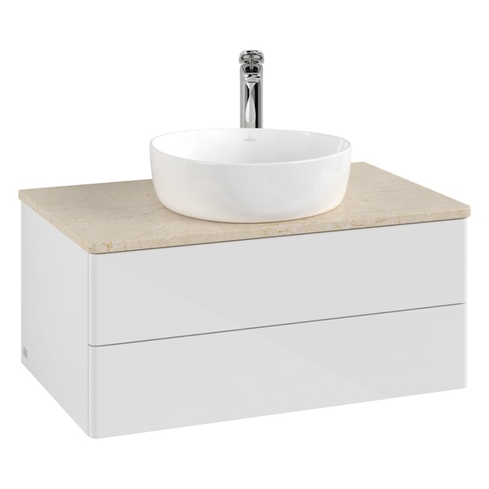 Villeroy & Boch Antao Waschbeckenunterschrank, 80 x 36 cm, 2 Auszüge mit LED-Licht, Front ohne Struktur, mit Hahnloch