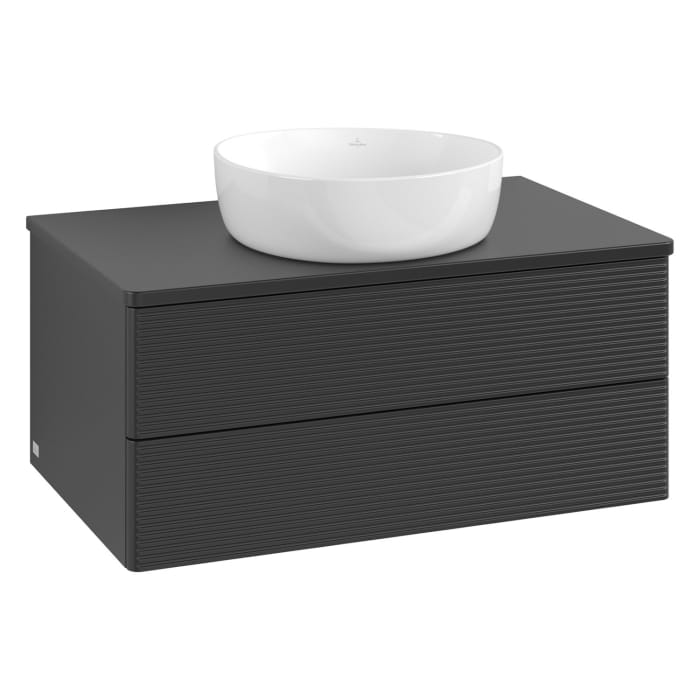 Villeroy & Boch Antao Waschbeckenunterschrank, 80 x 36 cm, 2 Auszüge mit LED-Licht, Front mit Struktur, ohne Hahnloch
