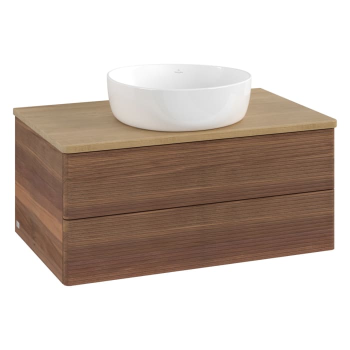 Villeroy & Boch Antao Waschbeckenunterschrank, 80 x 36 cm, 2 Auszüge mit LED-Licht, Front mit Struktur, ohne Hahnloch