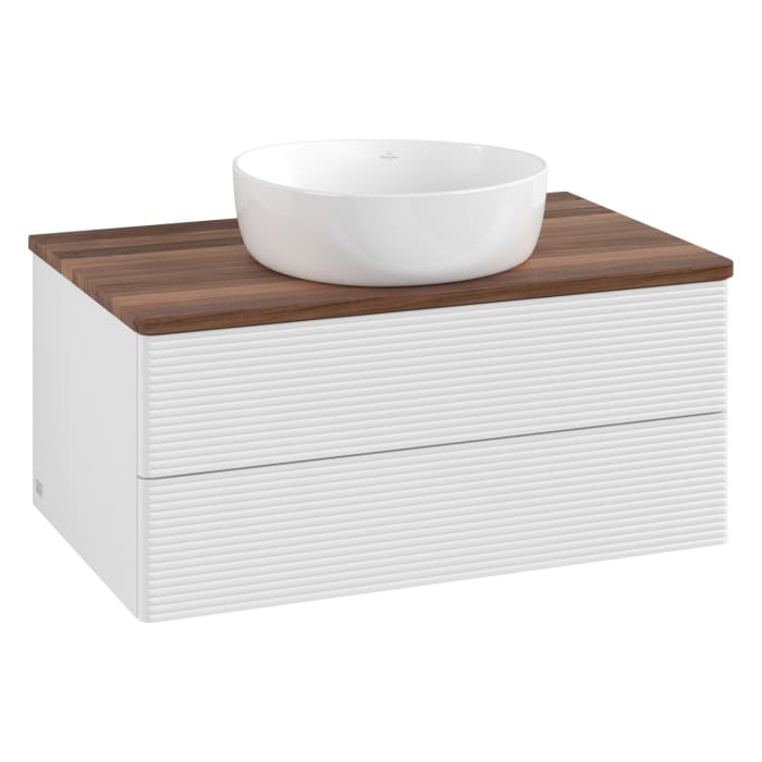 Villeroy & Boch Antao Waschbeckenunterschrank, 80 x 36 cm, 2 Auszüge mit LED-Licht, Front mit Struktur, ohne Hahnloch