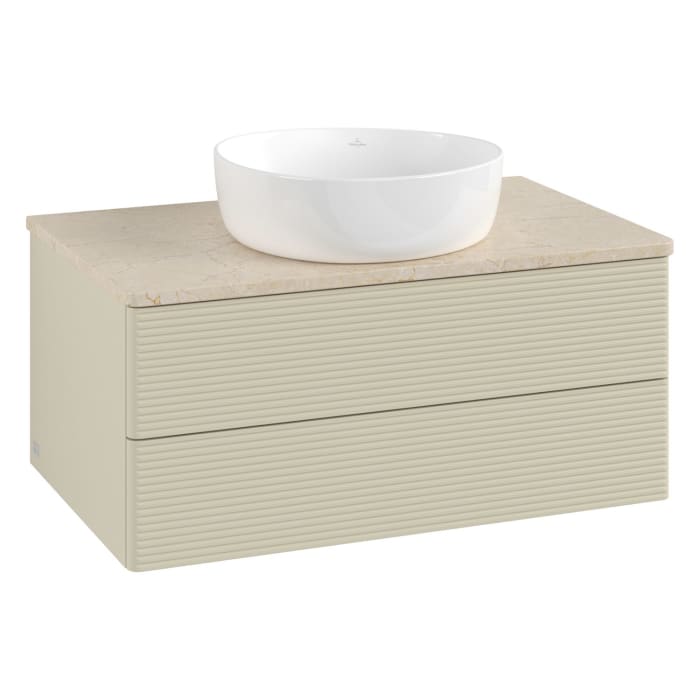 Villeroy & Boch Antao Waschbeckenunterschrank, 80 x 36 cm, 2 Auszüge mit LED-Licht, Front mit Struktur, ohne Hahnloch