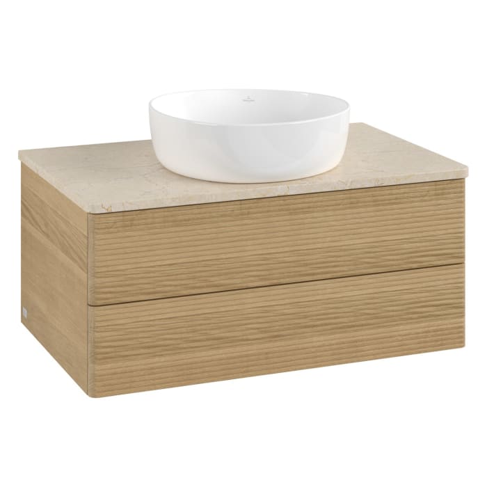 Villeroy & Boch Antao Waschbeckenunterschrank, 80 x 36 cm, 2 Auszüge mit LED-Licht, Front mit Struktur, ohne Hahnloch