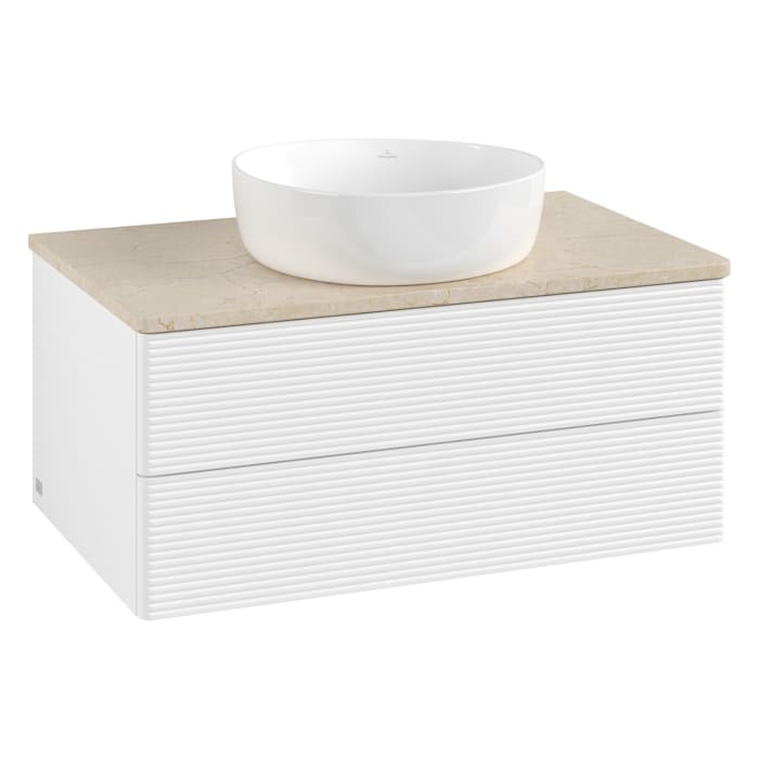 Villeroy & Boch Antao Waschbeckenunterschrank, 80 x 36 cm, 2 Auszüge mit LED-Licht, Front mit Struktur, ohne Hahnloch
