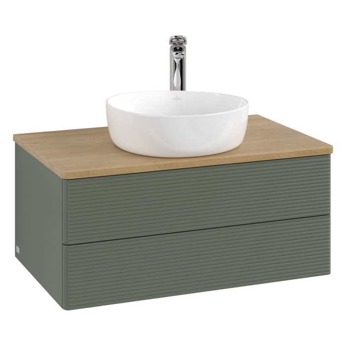 Villeroy & Boch Antao Waschbeckenunterschrank, 80 x 36 cm, 2 Auszüge mit LED-Licht, Front mit Struktur, mit Hahnloch