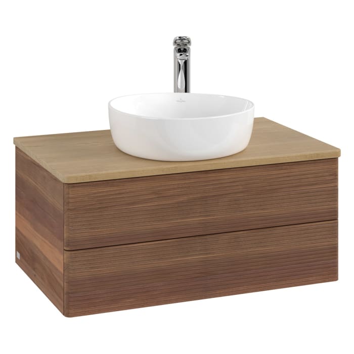 Villeroy & Boch Antao Waschbeckenunterschrank, 80 x 36 cm, 2 Auszüge mit LED-Licht, Front mit Struktur, mit Hahnloch