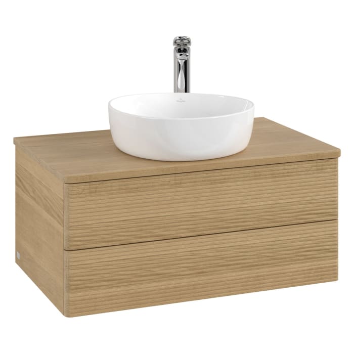 Villeroy & Boch Antao Waschbeckenunterschrank, 80 x 36 cm, 2 Auszüge mit LED-Licht, Front mit Struktur, mit Hahnloch