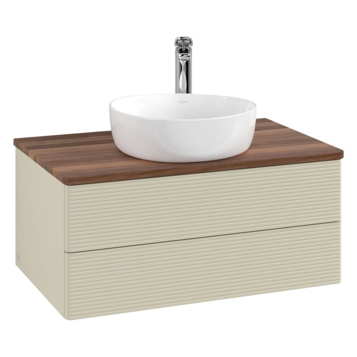 Villeroy & Boch Antao Waschbeckenunterschrank, 80 x 36 cm, 2 Auszüge mit LED-Licht, Front mit Struktur, mit Hahnloch