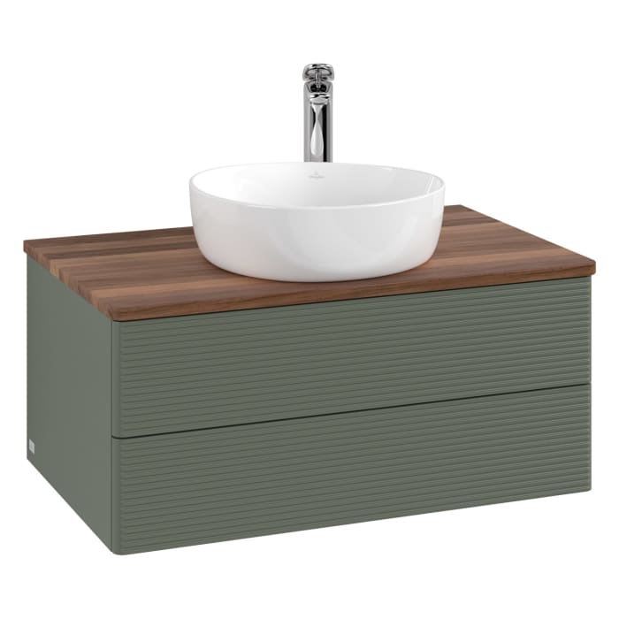 Villeroy & Boch Antao Waschbeckenunterschrank, 80 x 36 cm, 2 Auszüge mit LED-Licht, Front mit Struktur, mit Hahnloch