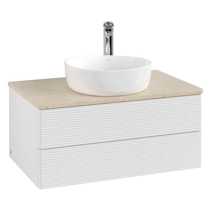 Villeroy & Boch Antao Waschbeckenunterschrank, 80 x 36 cm, 2 Auszüge mit LED-Licht, Front mit Struktur, mit Hahnloch