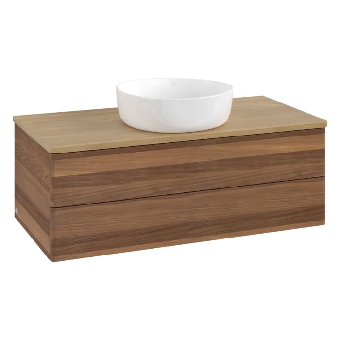 Villeroy & Boch Antao Waschbeckenunterschrank, 100 x 36 cm, 2 Auszüge mit LED-Licht, Front ohne Struktur, ohne Hahnloch