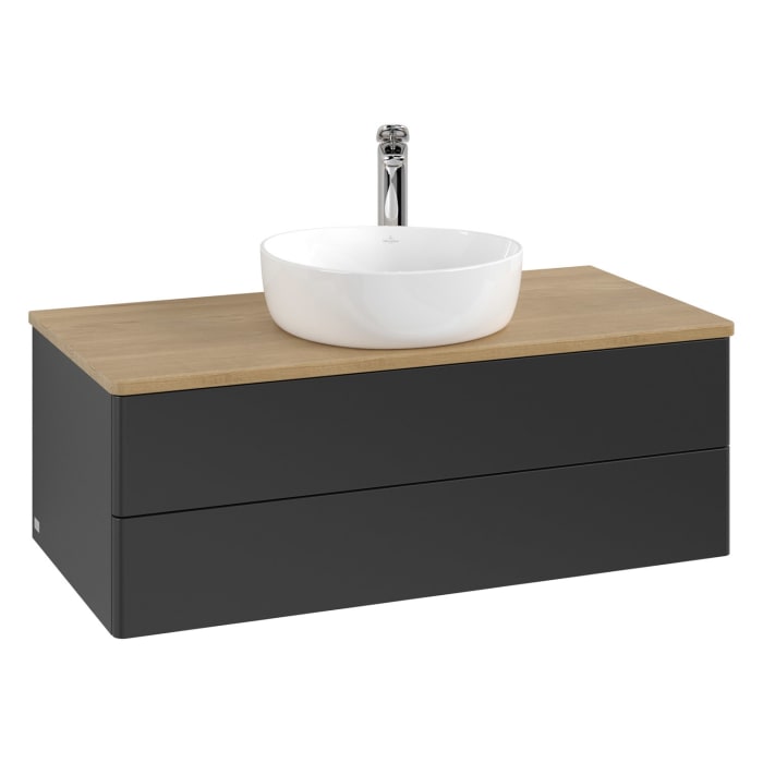 Villeroy & Boch Antao Waschbeckenunterschrank, 100 x 36 cm, 2 Auszüge mit LED-Licht, Front ohne Struktur, mit Hahnloch