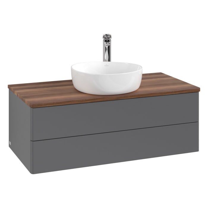 Villeroy & Boch Antao Waschbeckenunterschrank, 100 x 36 cm, 2 Auszüge mit LED-Licht, Front ohne Struktur, mit Hahnloch