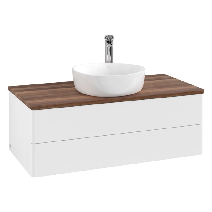 Villeroy & Boch Antao Waschbeckenunterschrank, 100 x 36 cm, 2 Auszüge mit LED-Licht, Front ohne Struktur, mit Hahnloch