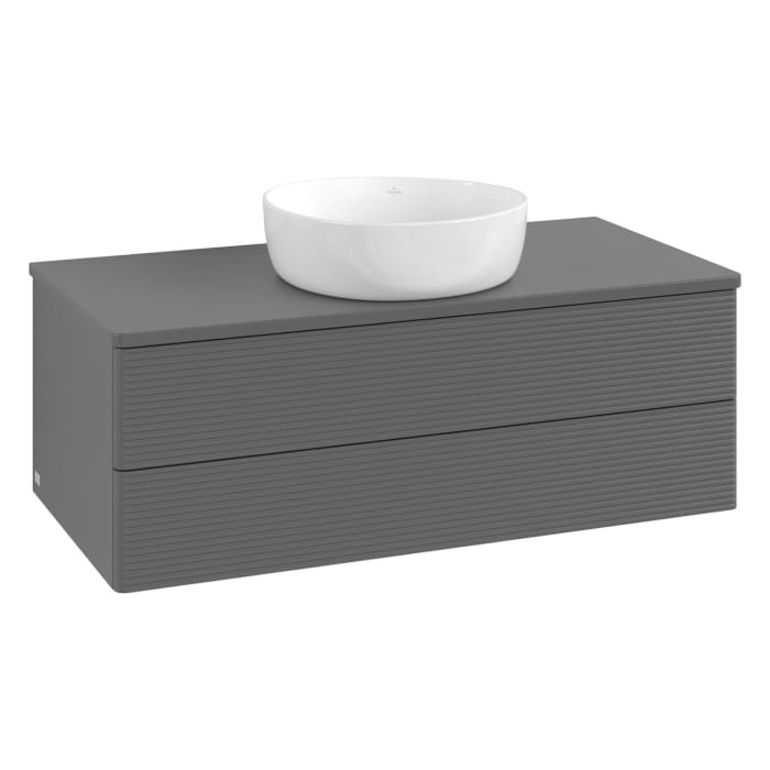 Villeroy & Boch Antao Waschbeckenunterschrank, 100 x 36 cm, 2 Auszüge mit LED-Licht, Front mit Struktur, ohne Hahnloch