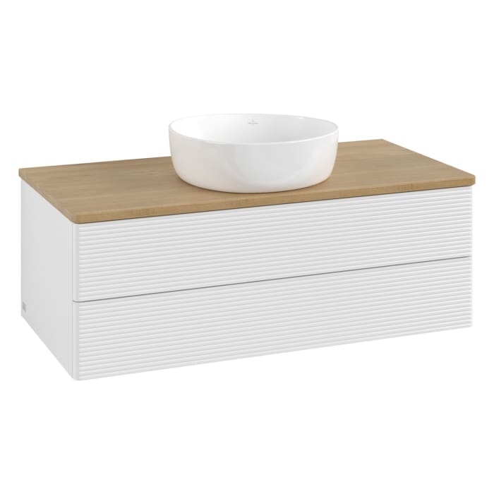 Villeroy & Boch Antao Waschbeckenunterschrank, 100 x 36 cm, 2 Auszüge mit LED-Licht, Front mit Struktur, ohne Hahnloch
