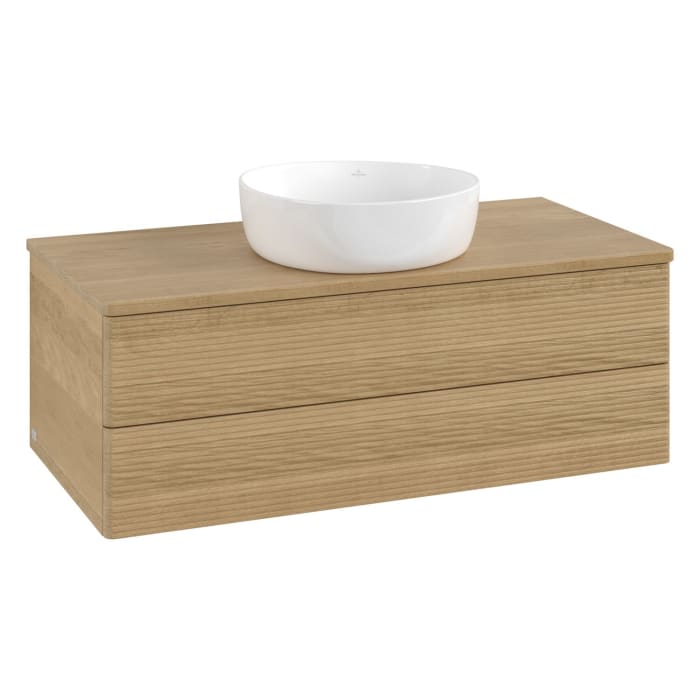 Villeroy & Boch Antao Waschbeckenunterschrank, 100 x 36 cm, 2 Auszüge mit LED-Licht, Front mit Struktur, ohne Hahnloch