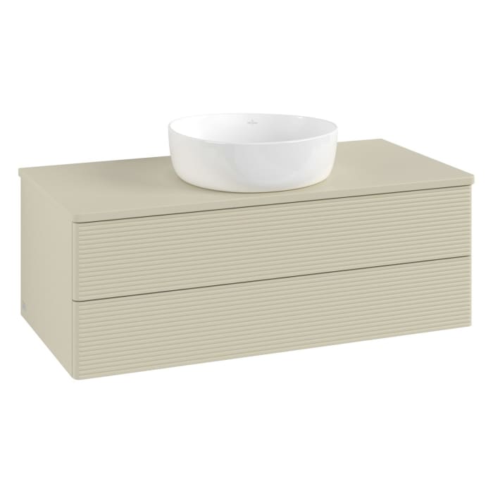 Villeroy & Boch Antao Waschbeckenunterschrank, 100 x 36 cm, 2 Auszüge mit LED-Licht, Front mit Struktur, mit Hahnloch