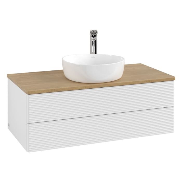 Villeroy & Boch Antao Waschbeckenunterschrank, 100 x 36 cm, 2 Auszüge mit LED-Licht, Front mit Struktur, mit Hahnloch