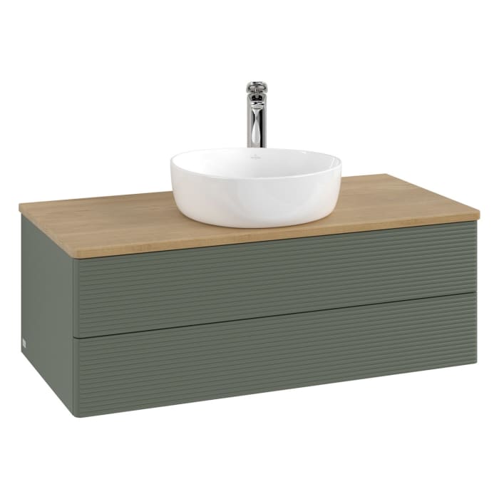 Villeroy & Boch Antao Waschbeckenunterschrank, 100 x 36 cm, 2 Auszüge mit LED-Licht, Front mit Struktur, mit Hahnloch