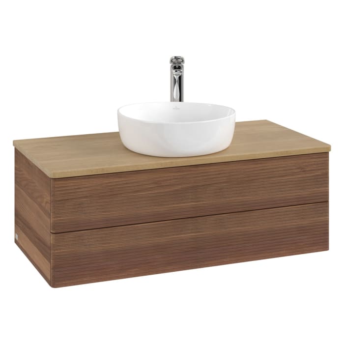 Villeroy & Boch Antao Waschbeckenunterschrank, 100 x 36 cm, 2 Auszüge mit LED-Licht, Front mit Struktur, mit Hahnloch