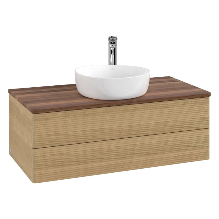 Villeroy & Boch Antao Waschbeckenunterschrank, 100 x 36 cm, 2 Auszüge mit LED-Licht, Front mit Struktur, mit Hahnloch