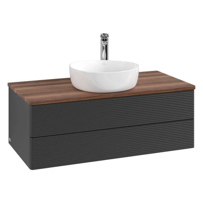 Villeroy & Boch Antao Waschbeckenunterschrank, 100 x 36 cm, 2 Auszüge mit LED-Licht, Front mit Struktur, mit Hahnloch