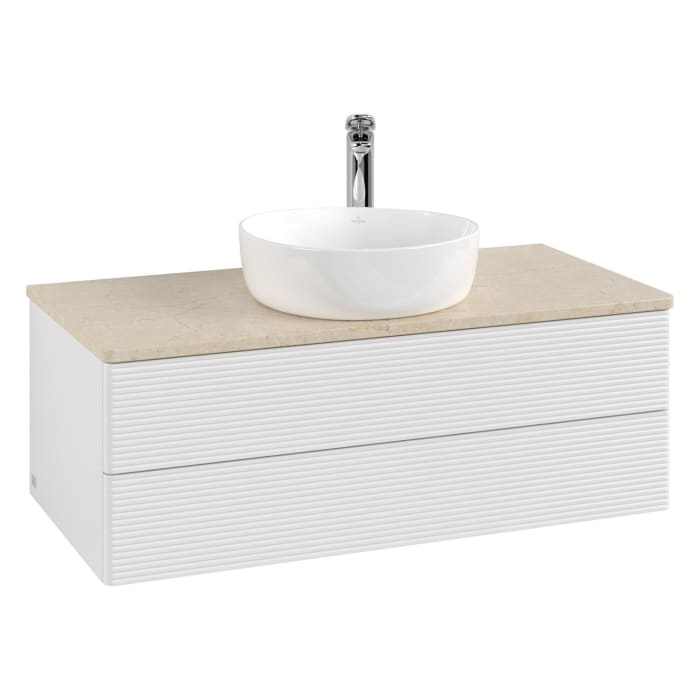 Villeroy & Boch Antao Waschbeckenunterschrank, 100 x 36 cm, 2 Auszüge mit LED-Licht, Front mit Struktur, mit Hahnloch