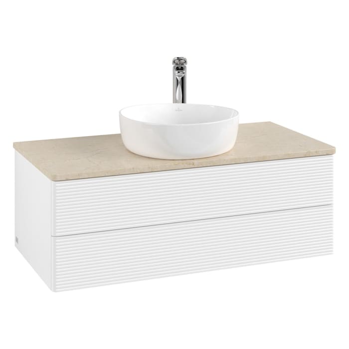 Villeroy & Boch Antao Waschbeckenunterschrank, 100 x 36 cm, 2 Auszüge mit LED-Licht, Front mit Struktur, mit Hahnloch
