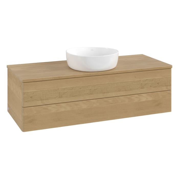 Villeroy & Boch Antao Waschbeckenunterschrank, 120 x 36 cm, 2 Auszüge mit LED-Licht, Front ohne Struktur, ohne Hahnloch, für Waschtisch mittig