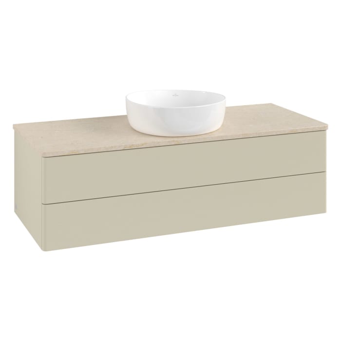 Villeroy & Boch Antao Waschbeckenunterschrank, 120 x 36 cm, 2 Auszüge mit LED-Licht, Front ohne Struktur, ohne Hahnloch, für Waschtisch mittig