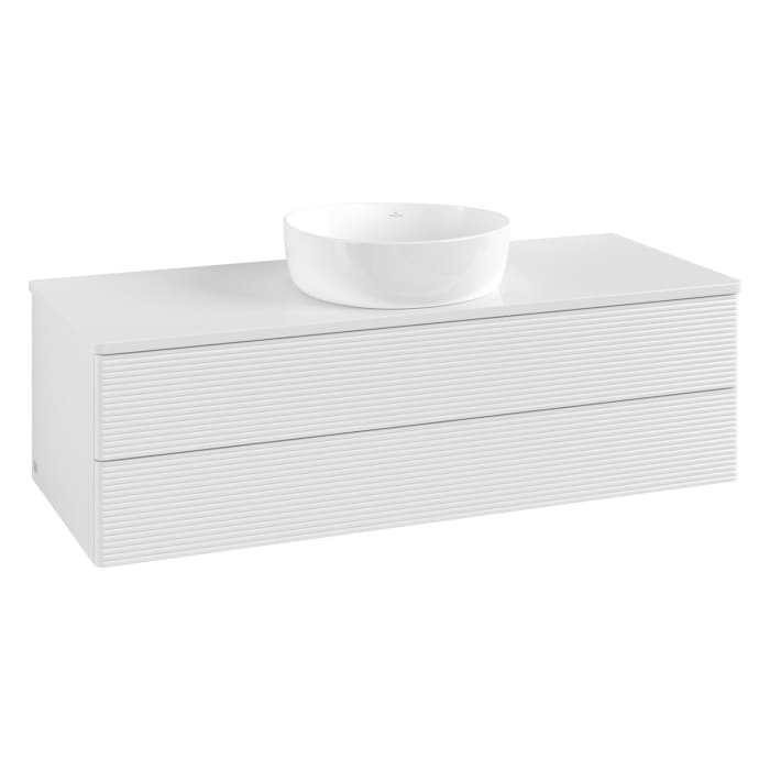 Villeroy & Boch Antao Waschbeckenunterschrank, 120 x 36 cm, 2 Auszüge mit LED-Licht, Front mit Struktur, mit Hahnloch, für Waschtisch mittig
