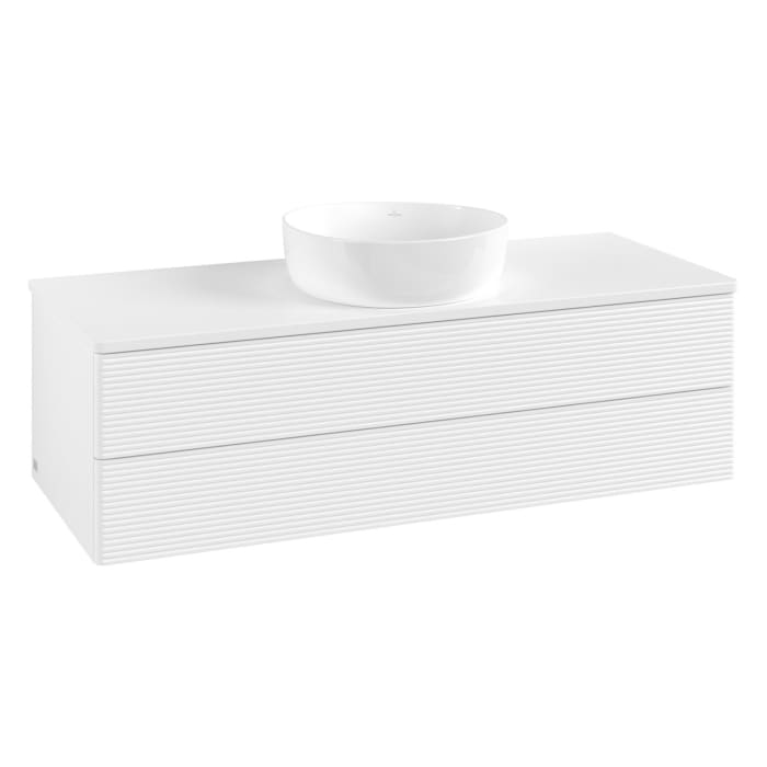Villeroy & Boch Antao Waschbeckenunterschrank, 120 x 36 cm, 2 Auszüge mit LED-Licht, Front mit Struktur, mit Hahnloch, für Waschtisch mittig