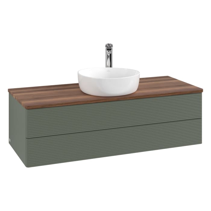 Villeroy & Boch Antao Waschbeckenunterschrank, 120 x 36 cm, 2 Auszüge mit LED-Licht, Front mit Struktur, mit Hahnloch, für Waschtisch mittig