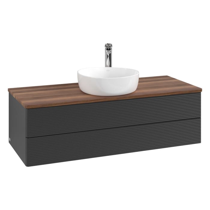 Villeroy & Boch Antao Waschbeckenunterschrank, 120 x 36 cm, 2 Auszüge mit LED-Licht, Front mit Struktur, mit Hahnloch, für Waschtisch mittig