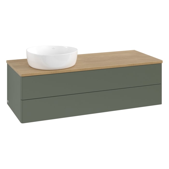 Villeroy & Boch Antao Waschbeckenunterschrank, 120 x 36 cm, 2 Auszüge mit LED-Licht, Front ohne Struktur, ohne Hahnloch, für Waschtisch links