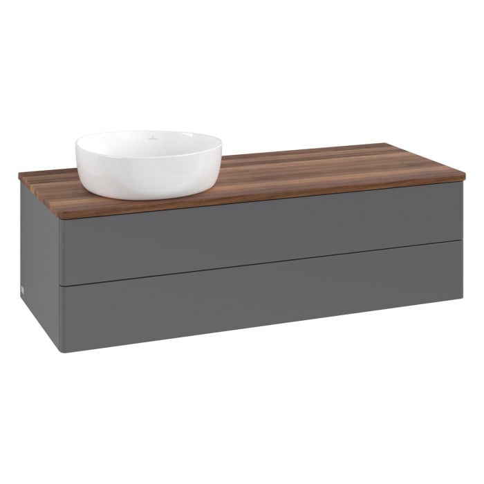 Villeroy & Boch Antao Waschbeckenunterschrank, 120 x 36 cm, 2 Auszüge mit LED-Licht, Front ohne Struktur, ohne Hahnloch, für Waschtisch links