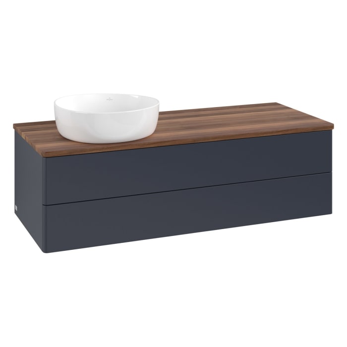 Villeroy & Boch Antao Waschbeckenunterschrank, 120 x 36 cm, 2 Auszüge mit LED-Licht, Front ohne Struktur, ohne Hahnloch, für Waschtisch links