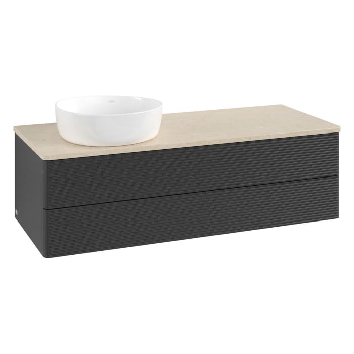 Villeroy & Boch Antao Waschbeckenunterschrank, 120 x 36 cm, 2 Auszüge mit LED-Licht, Front mit Struktur, ohne Hahnloch, für Waschtisch links
