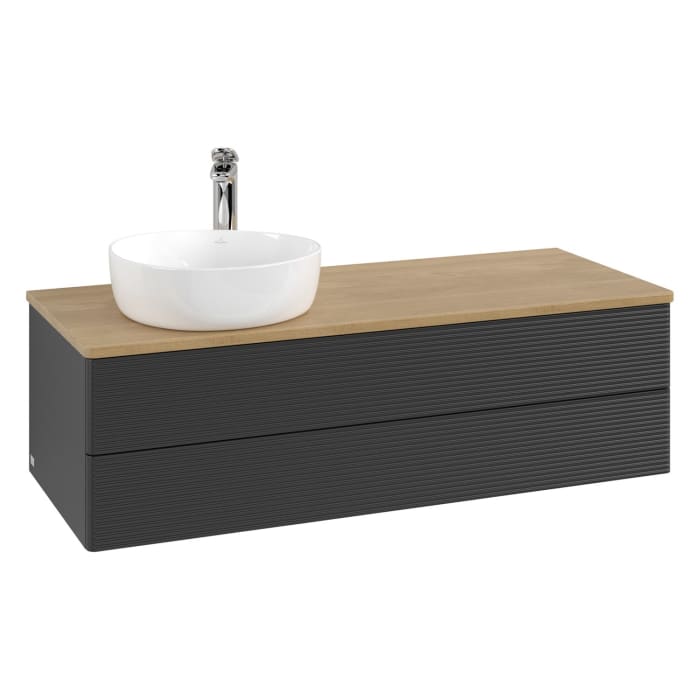 Villeroy & Boch Antao Waschbeckenunterschrank, 120 x 36 cm, 2 Auszüge mit LED-Licht, Front mit Struktur, mit Hahnloch, für Waschtisch links