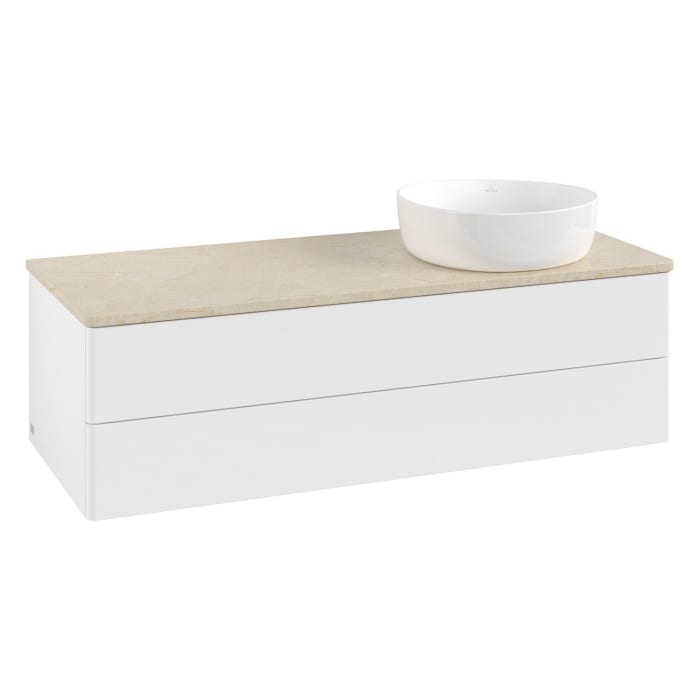 Villeroy & Boch Antao Waschbeckenunterschrank, 120 x 36 cm, 2 Auszüge mit LED-Licht, Front ohne Struktur, ohne Hahnloch, für Waschtisch rechts
