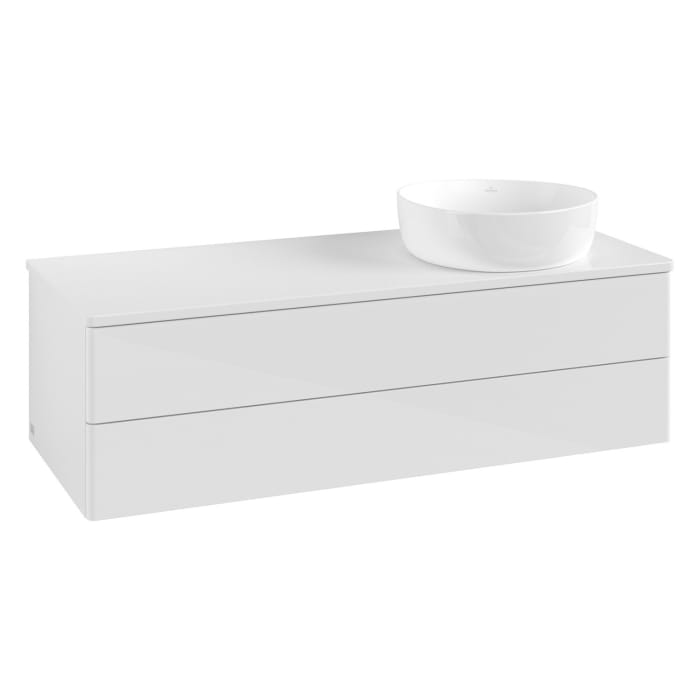 Villeroy & Boch Antao Waschbeckenunterschrank, 120 x 36 cm, 2 Auszüge mit LED-Licht, Front ohne Struktur, mit Hahnloch, für Waschtisch rechts