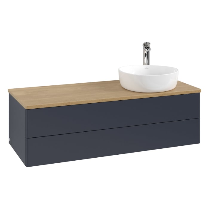 Villeroy & Boch Antao Waschbeckenunterschrank, 120 x 36 cm, 2 Auszüge mit LED-Licht, Front ohne Struktur, mit Hahnloch, für Waschtisch rechts