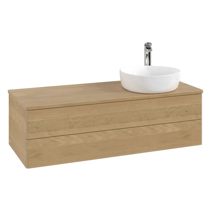 Villeroy & Boch Antao Waschbeckenunterschrank, 120 x 36 cm, 2 Auszüge mit LED-Licht, Front ohne Struktur, mit Hahnloch, für Waschtisch rechts