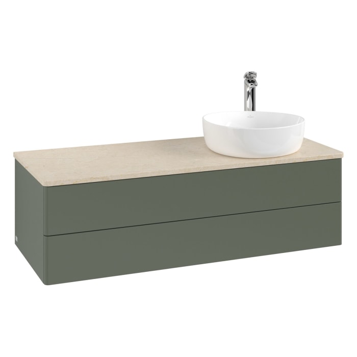 Villeroy & Boch Antao Waschbeckenunterschrank, 120 x 36 cm, 2 Auszüge mit LED-Licht, Front ohne Struktur, mit Hahnloch, für Waschtisch rechts