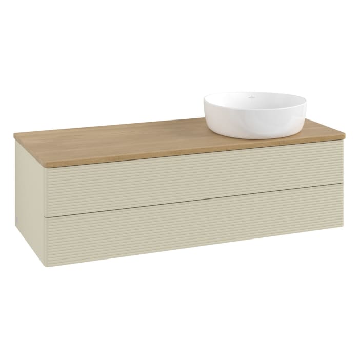 Villeroy & Boch Antao Waschbeckenunterschrank, 120 x 36 cm, 2 Auszüge mit LED-Licht, Front mit Struktur, ohne Hahnloch, für Waschtisch rechts